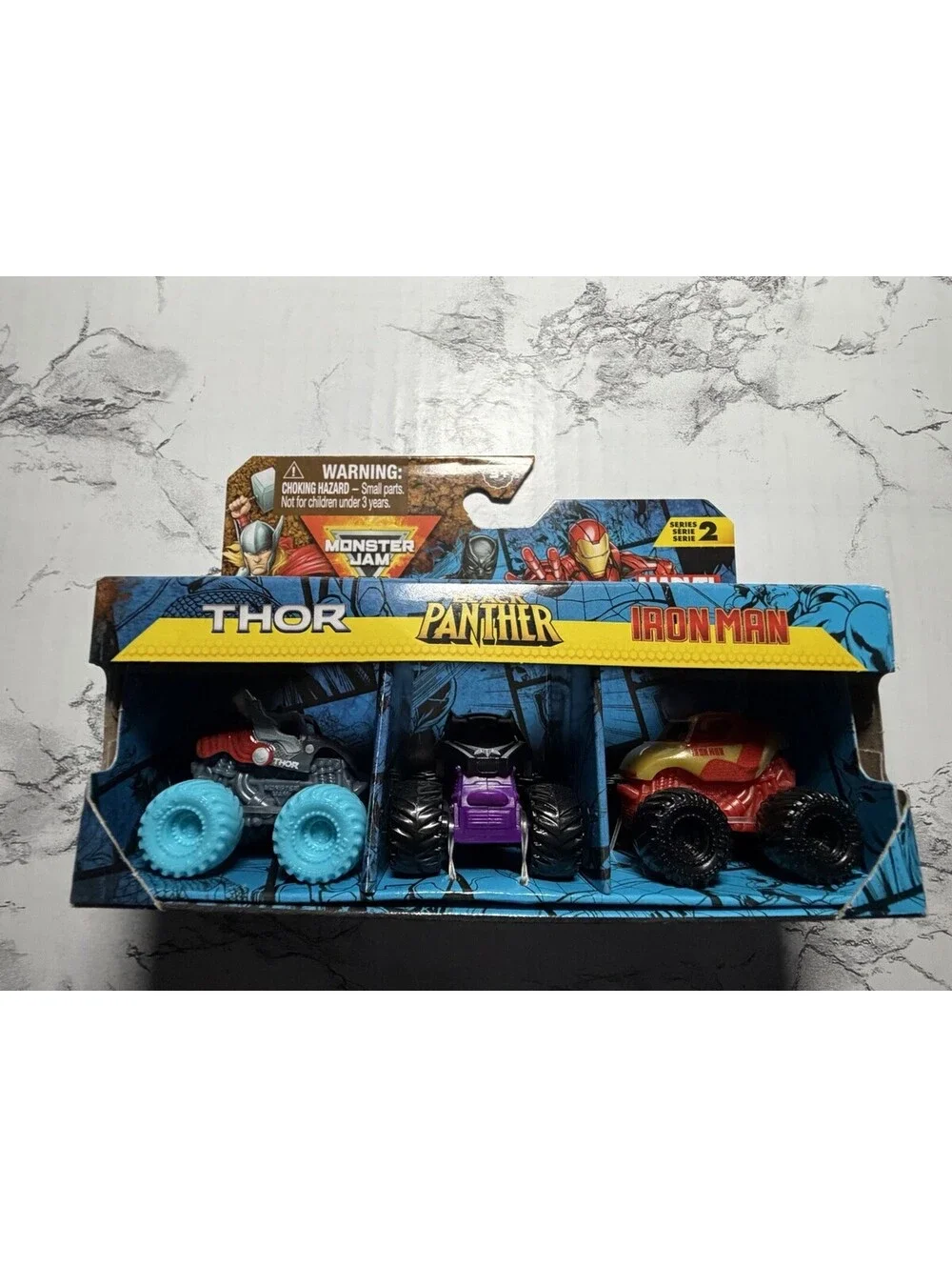 NEW Monster Jam 3pk Minis Series 1 Marvel Thor/Black Panther/Iron Man 1:87 Scale